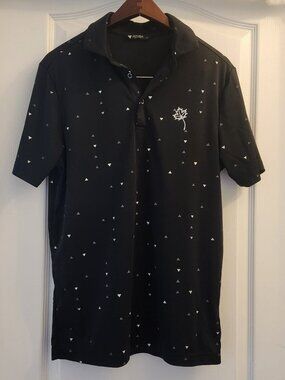 LEVELWEAR MEN'S BLACK PATTERNED T-SHIRT MAPLE LEAF LOGO, SHORT SLEEVES, SIZE:S-M